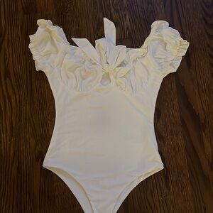 Princess Polly White Bodysuit with Ruched Neckline